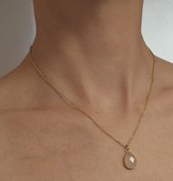 Kette mit Anhänger Rosequarz Tropfen, vergolded, neu 