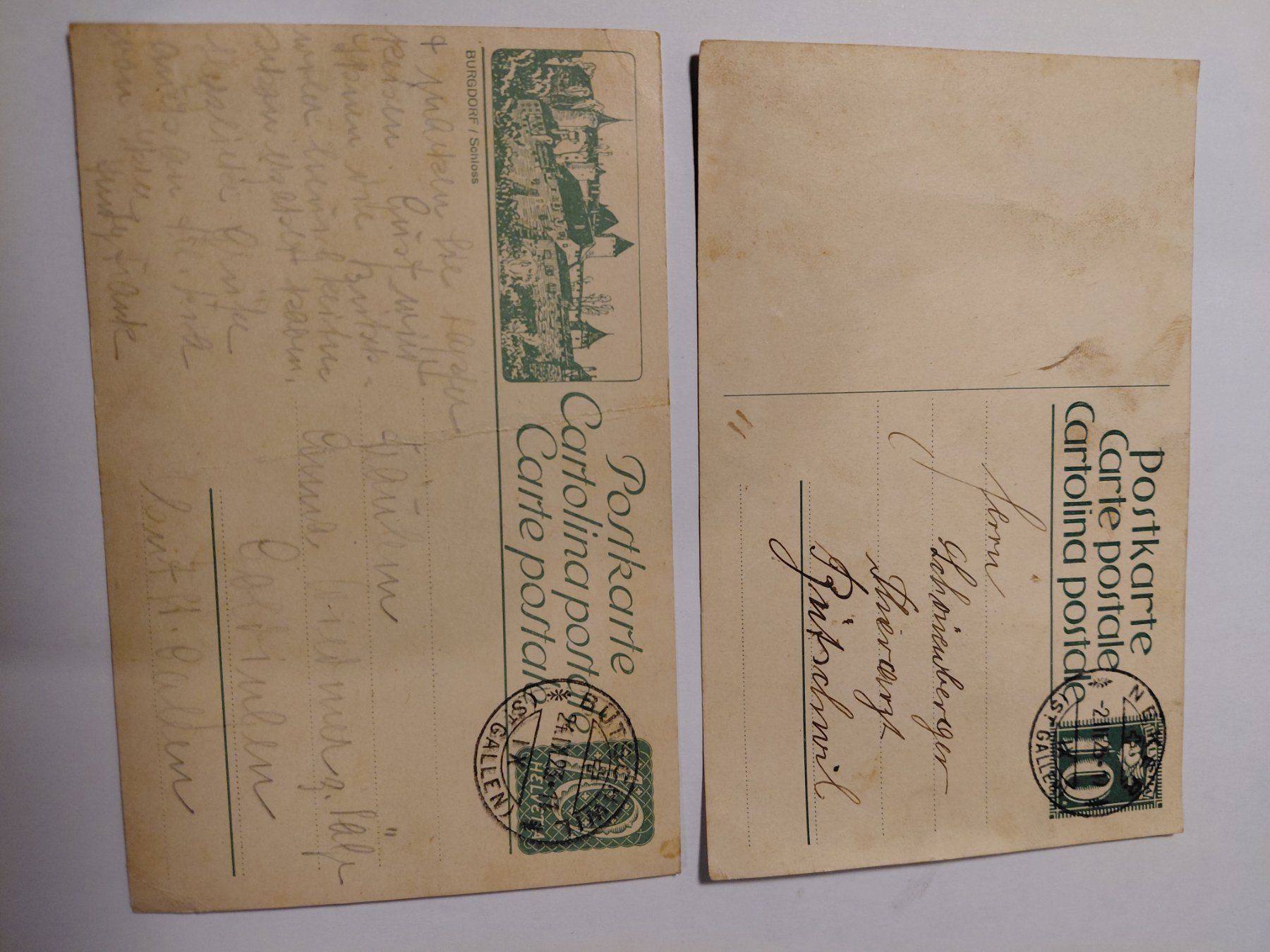 Cartes postales: 2 Alte Postkarten  1923/1925 – D'occasion à Wattwil par yburgler