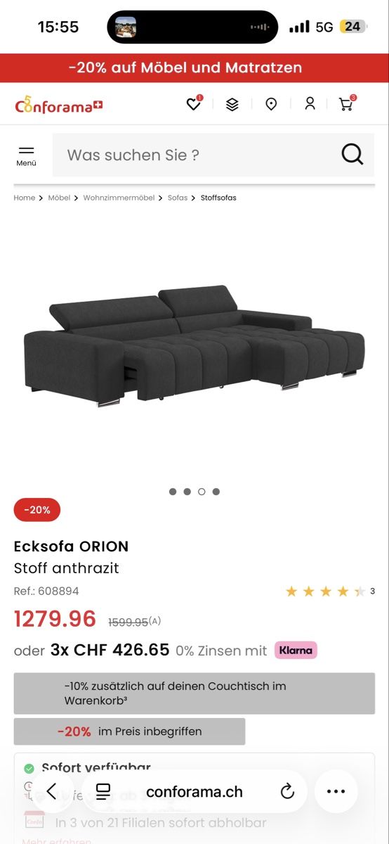 Conforama Sofas: Ecksofa ORION – Neuf avec emballage d'origine à Rümlang par beacoutinho 2
