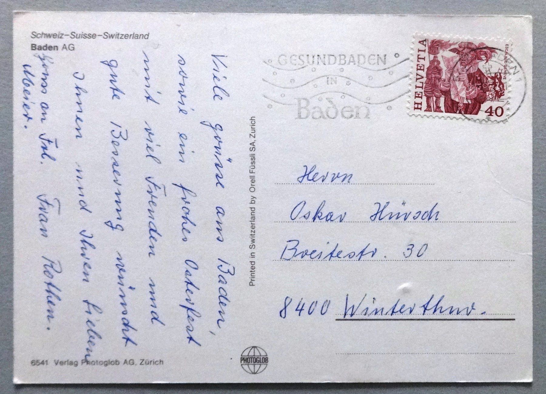 Cartoline postali: Baden AG – Difettoso da Fétigny venduto da Billy2miny 1