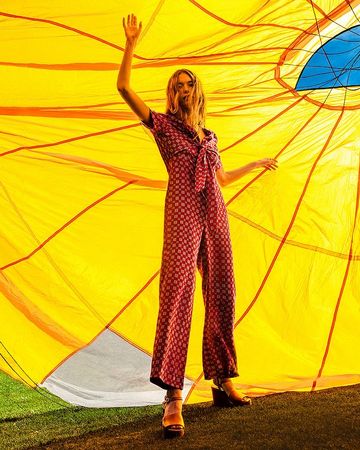 SANDRO Casey tie front printed crepe de chine jumpsuit