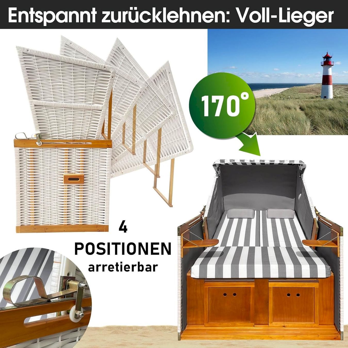 Liegen & Liegestühle: Strandkorb NORDERNEY DELUXE 120cm – Neu und originalverpackt aus Bottighofen von zaap 3