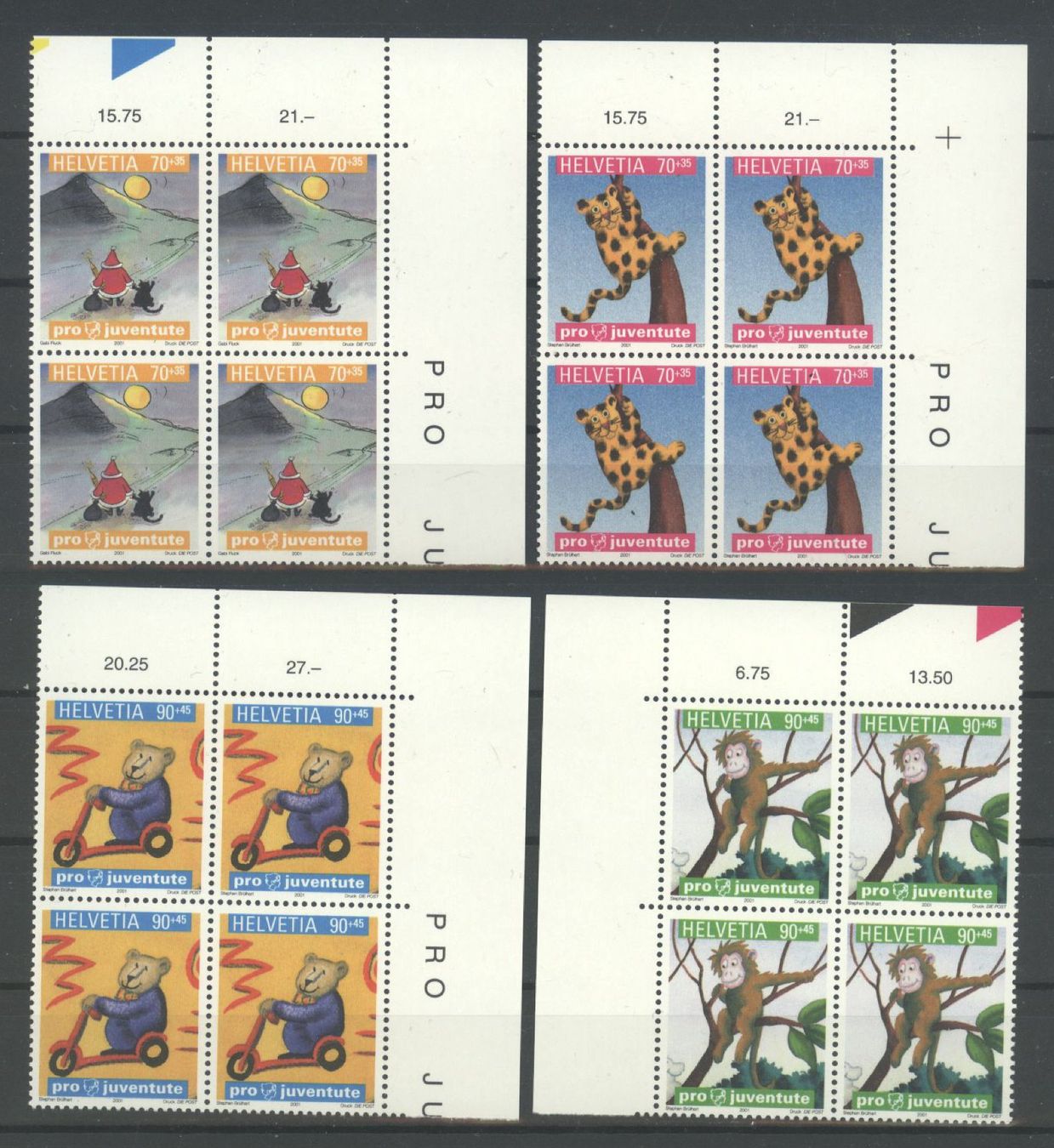 Tous les timbres: 2001, Pro Juventute, Viererblöcke ** – D'occasion à Willisau par Vollstempel