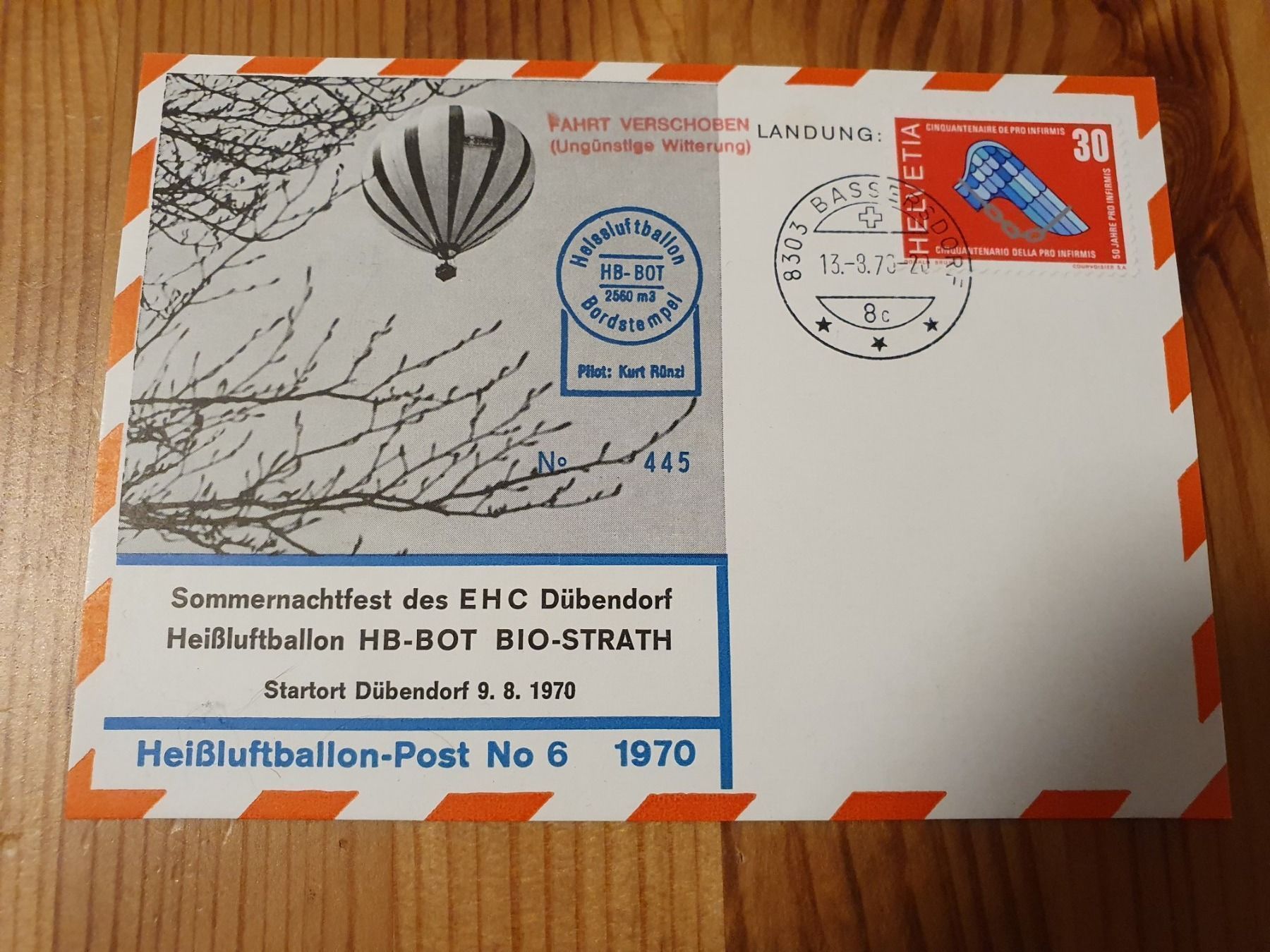 Alle Briefmarken: Heissluftballonfahrt 1970 – Gebraucht aus Balgach von SIMEON27