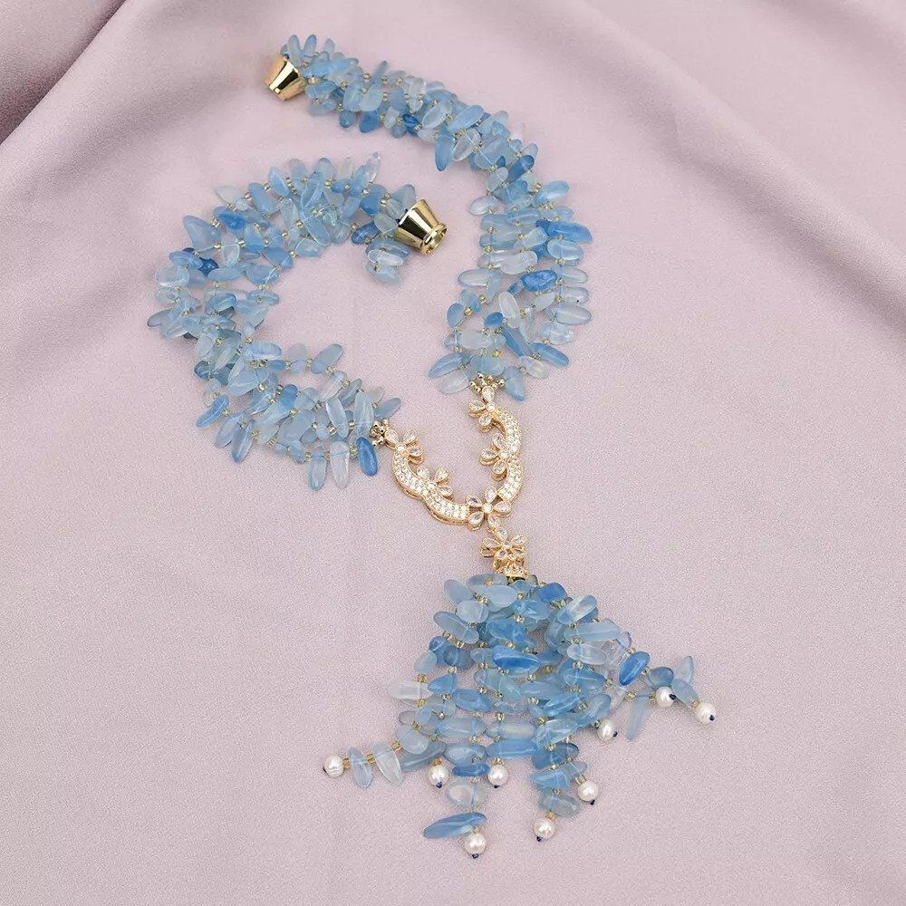 Catenine: Statement A+ Aquamarin Edelsteinkette Collier Aigue-Marine – Nuovo (secondo la descrizione) da Prilly venduto da ilyria73 5
