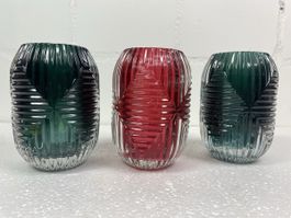 3 Glas Windlichter Kerzenhalter Rot Grün