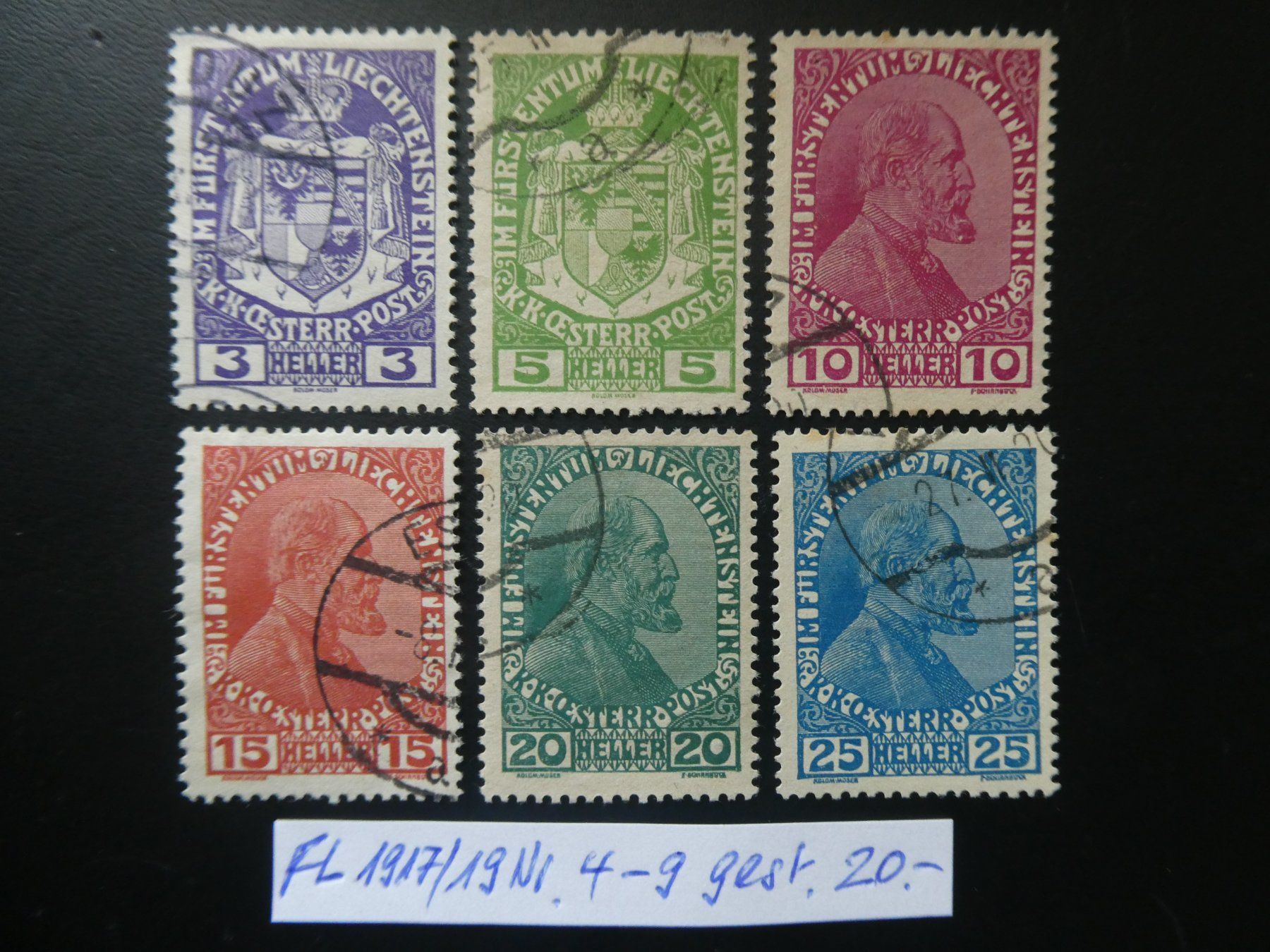 Tutti i francobolli: FL 1917/19 Nr. 4-9 gestempelt – Usato da Lausen venduto da Herbamare01