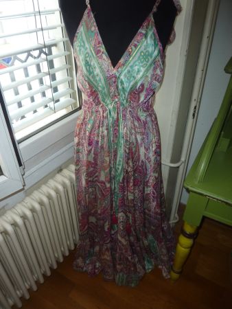 robe très longue d'été bohème chic XL col en V devant dos