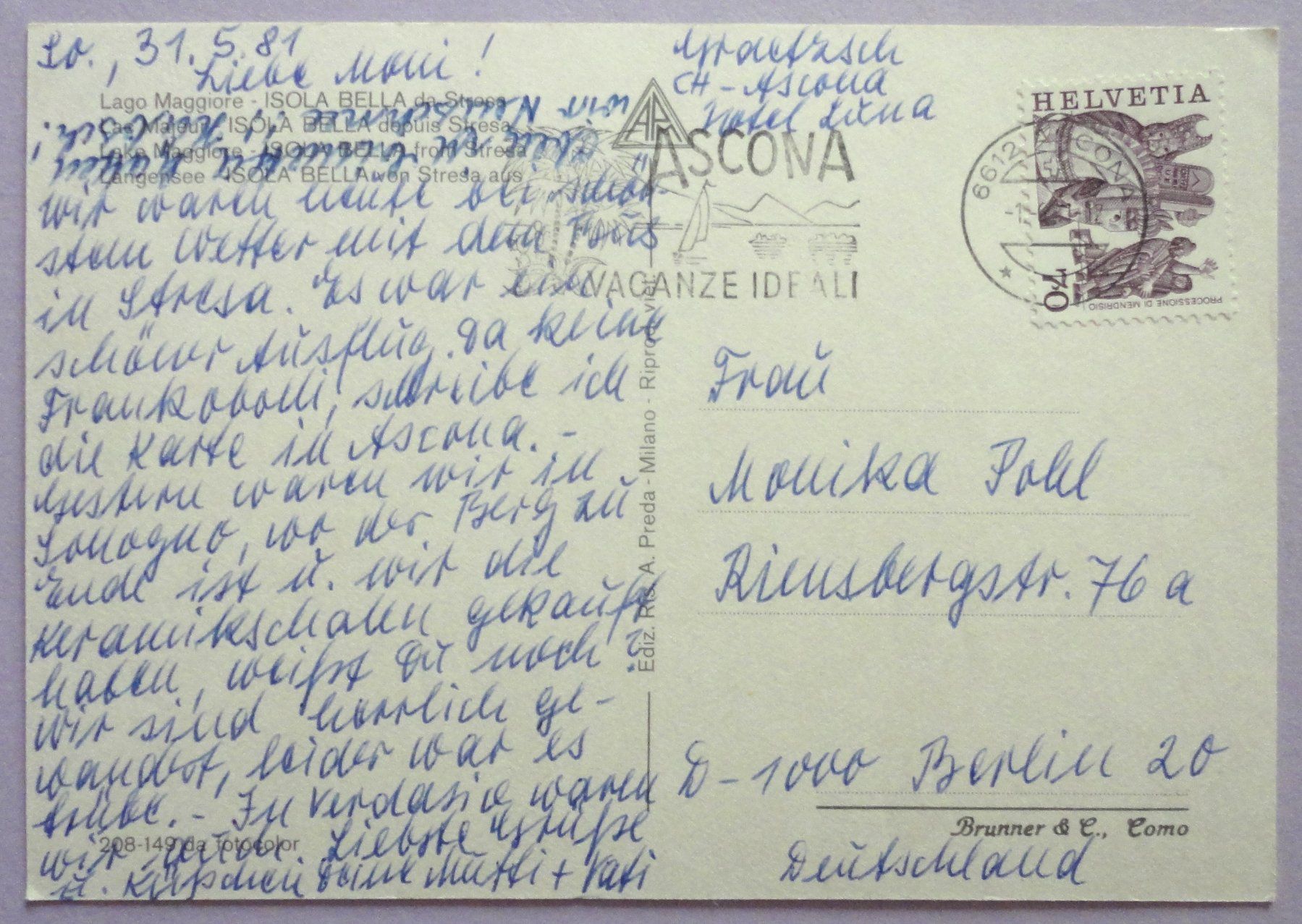 Cartoline postali: Lago Maggiore - Isola Bella – Usato da Fétigny venduto da Billy2miny 1