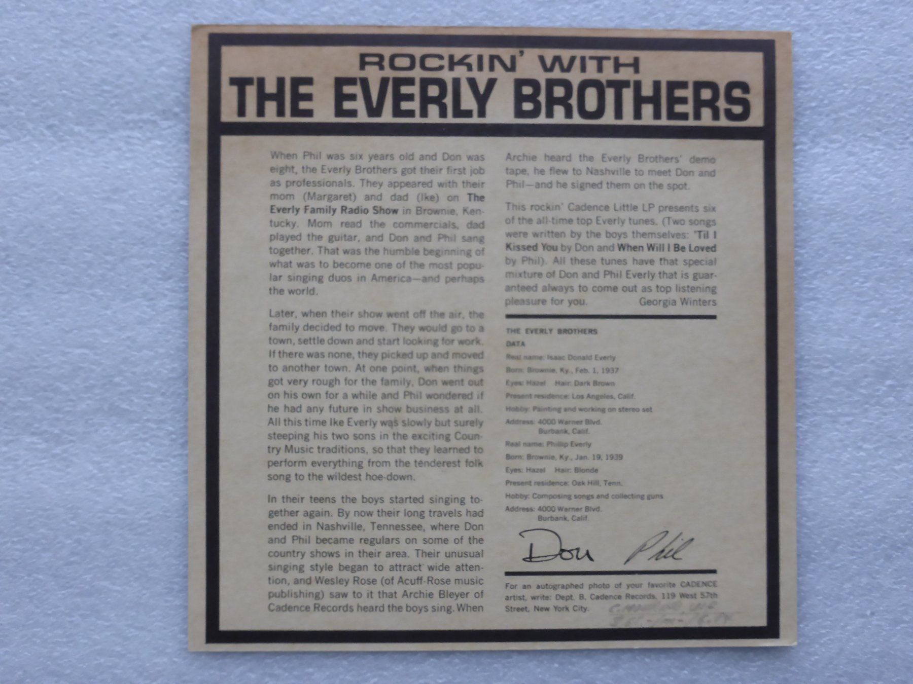 Schallplatten: Vinyl Single  EP  THE EVERLY BROTHERS – Gebraucht aus Küssnacht am Rigi von Mondkinder 3