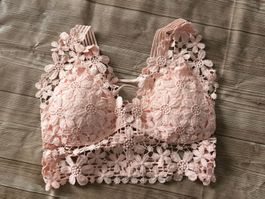 ​😍 Stylisches Häkel-Bralette - M - Crop Top / Peach