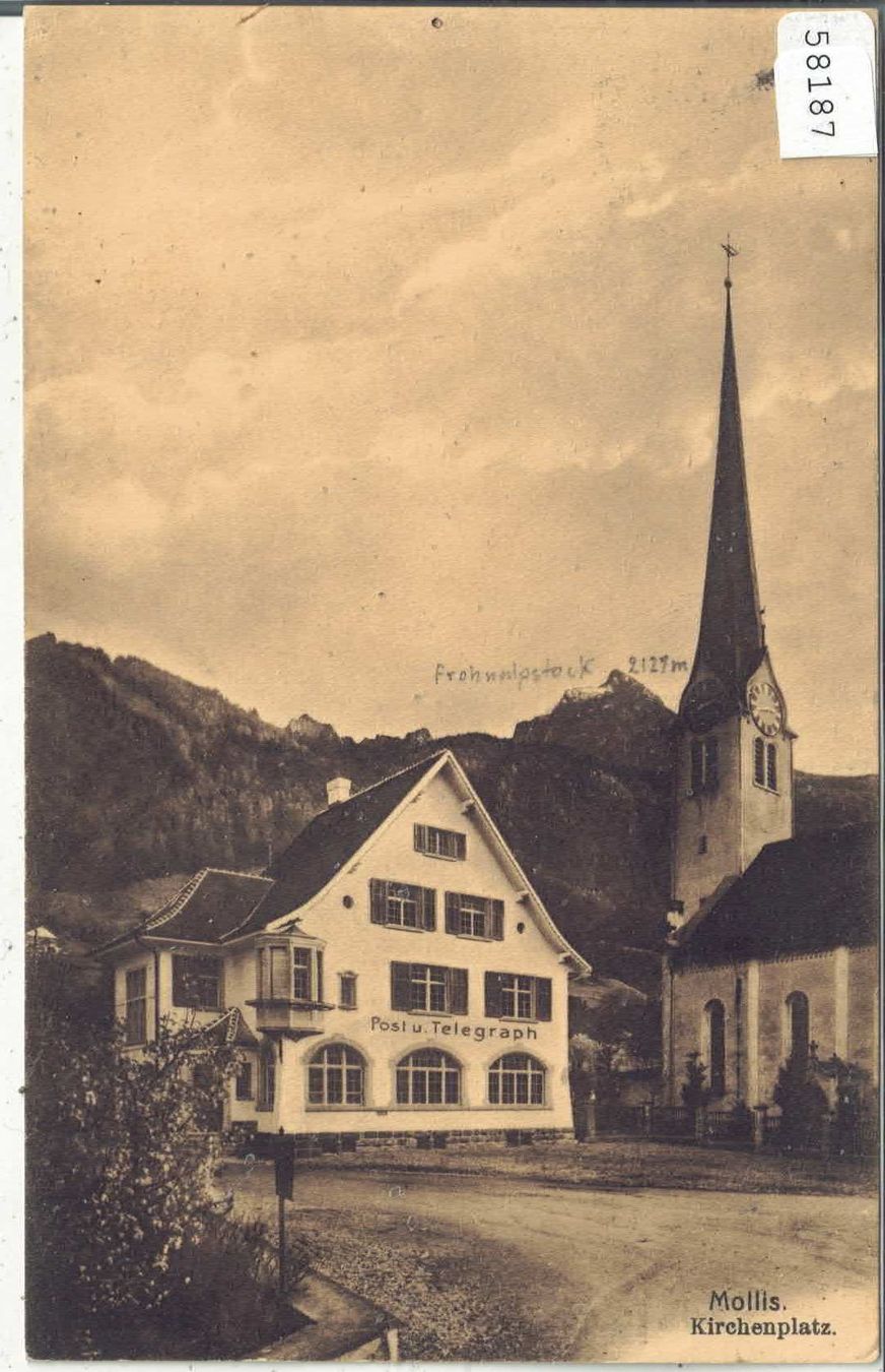 Cartoline postali: Mollis - Kirchenplatz - Post & Telegraph – Usato da Ettingen venduto da Kartenplanet