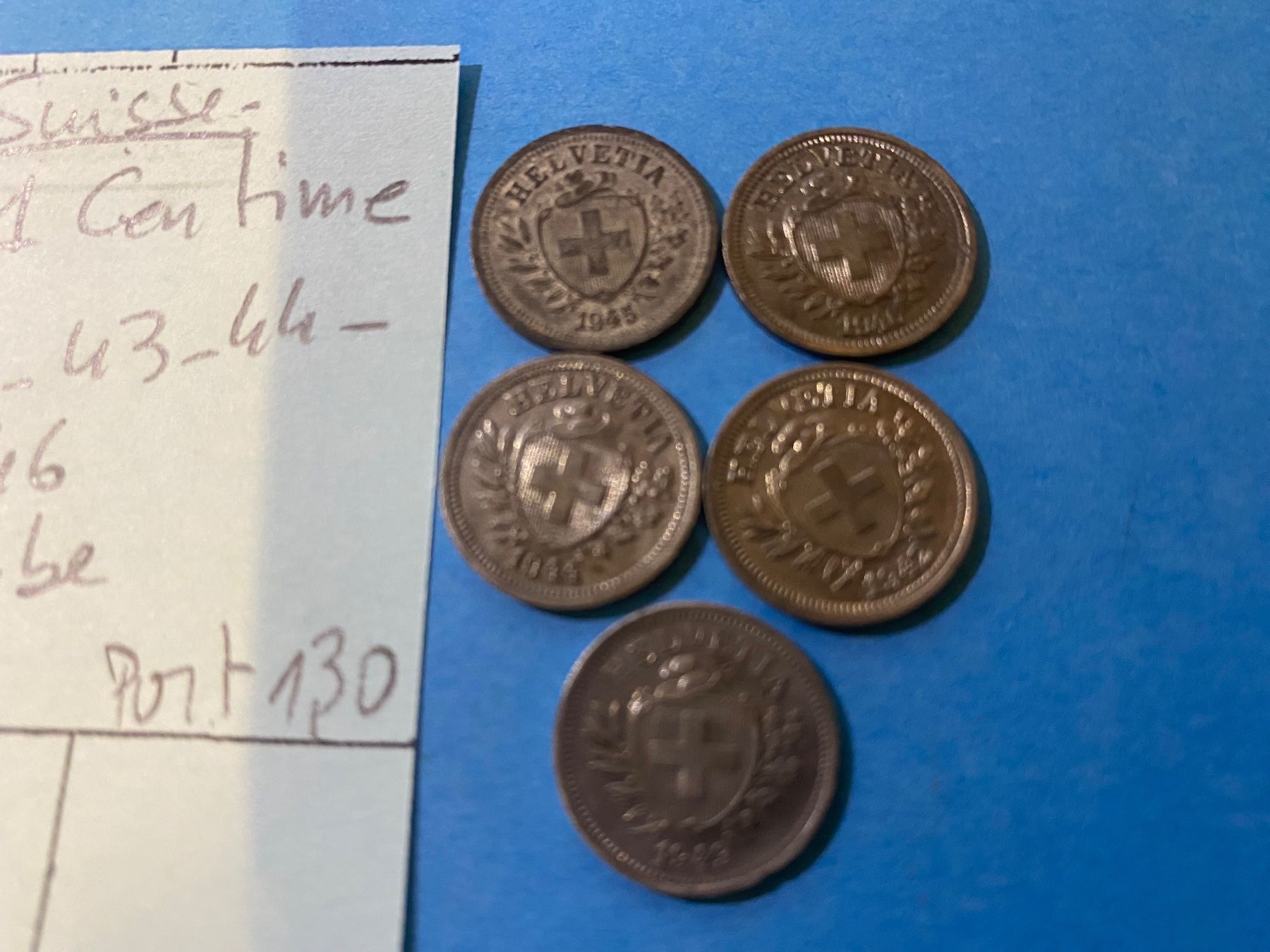 Alle Münzen: 3 X 1 CENTIME 1942-43-44-45-46 – Gebraucht aus genève von GEnumist 1