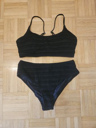 Damen Bikini schwarz gerippt Struktur zweiteilig 