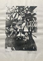Holzschnittdruck von Werner Hofmann - Clown 1970