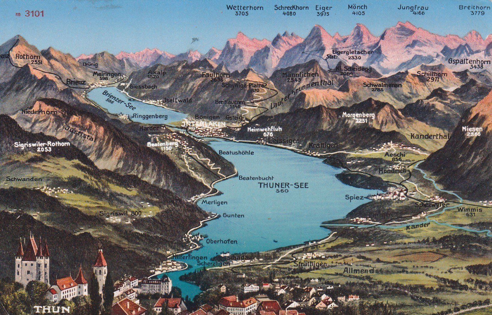 Ansichtskarten: Thuner See Thun Panorama – Gebraucht aus Cormoret von Pascalll2001