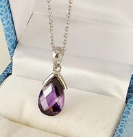 Eleganter Silber 925 Anhänger - Tropfenform Amethyst - Neu