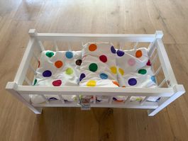 Puppenbett mit Polka Dots Bettwäsche und Nachttopf ab 1.-