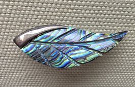 Superbe Broche Feuille Vintage en Nacre d’Ormeau (Abalone)