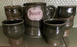 6 Keramik Mostbecher mit Krug, Neu