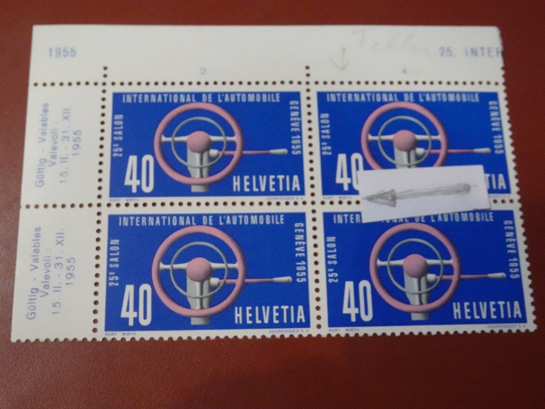 Tutti i francobolli: 1955 PLATTENFEHLER Nr. 323.202, KURT WIRTH, POSTFRISCH – Usato da Eschenbach SG venduto da eDaisy 1