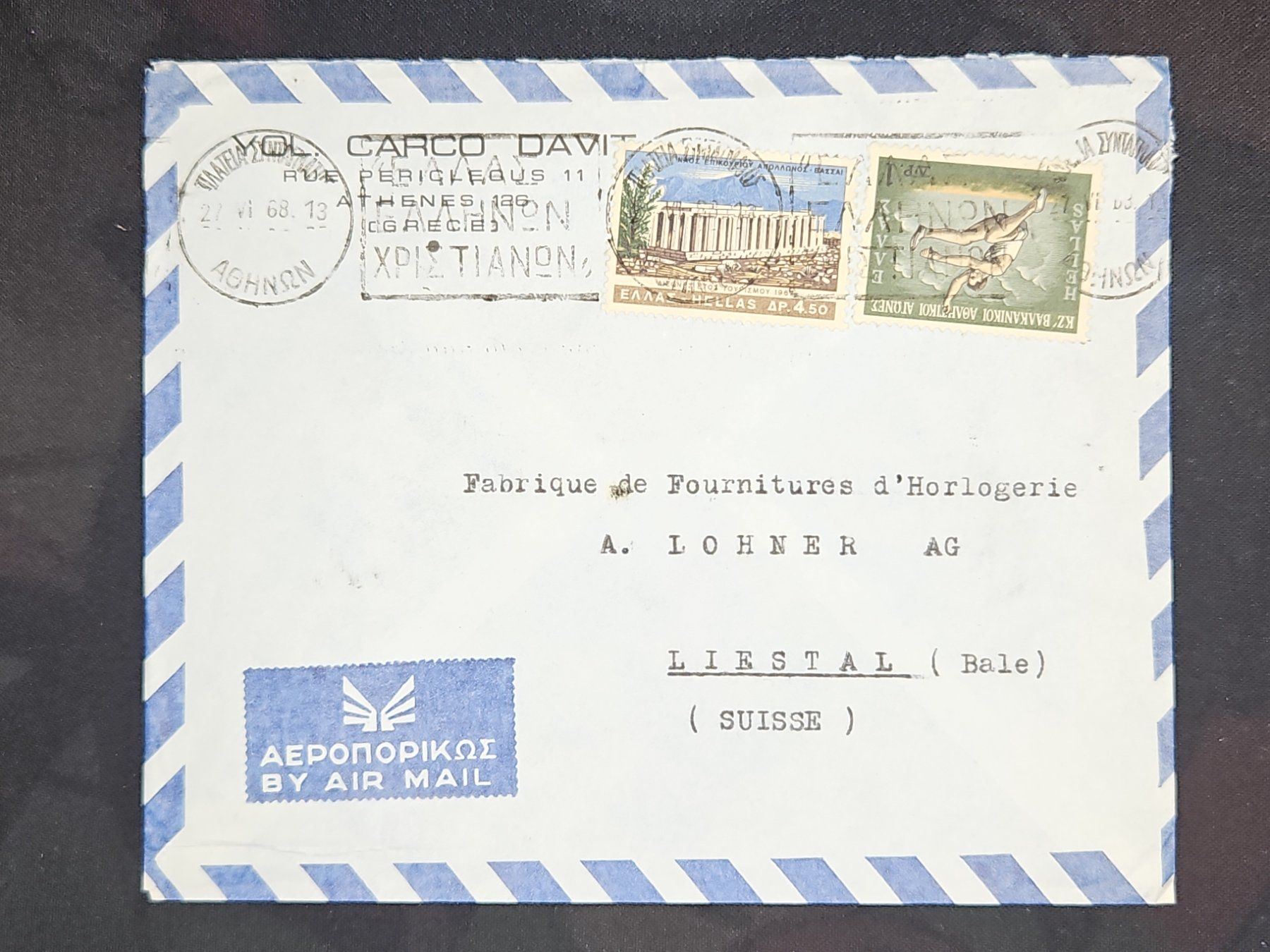 Tutti i francobolli: CL25 Enveloppe + Timbre Grèce 1968 – Usato da Cousset venduto da Patrick_Collections