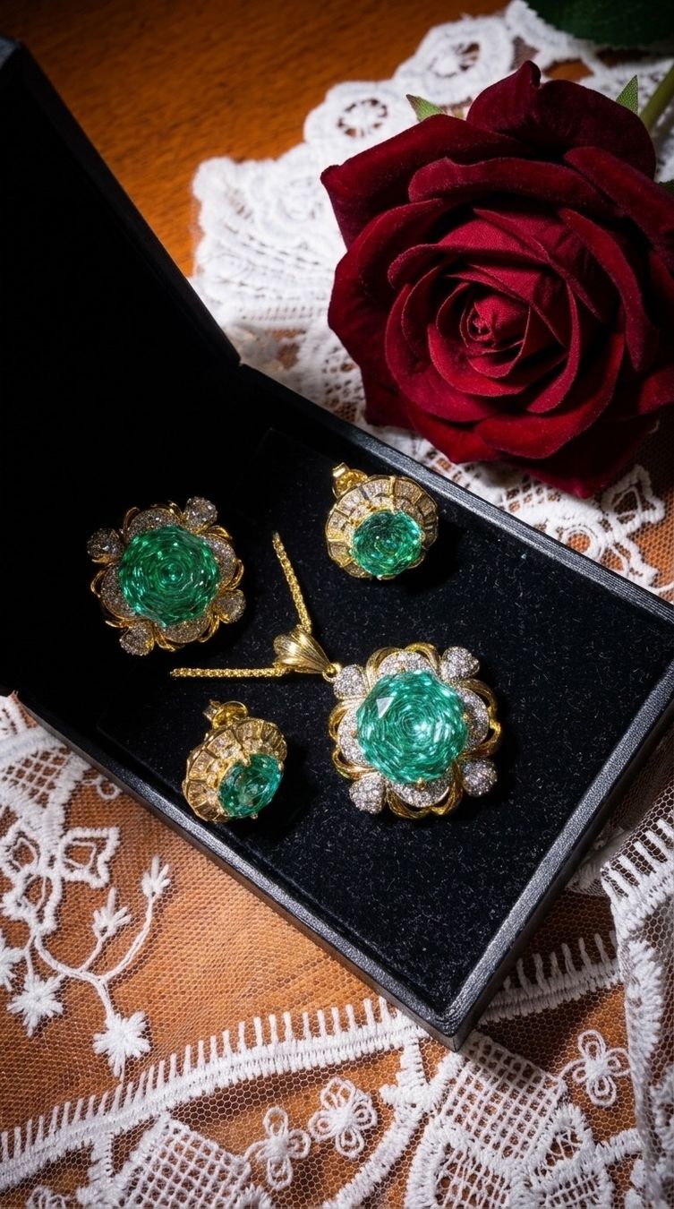 Sonstiger Schmuck: Ensemble bijoux or émeraude et diamants – Neu und originalverpackt aus St-Maurice von Sandrinette123