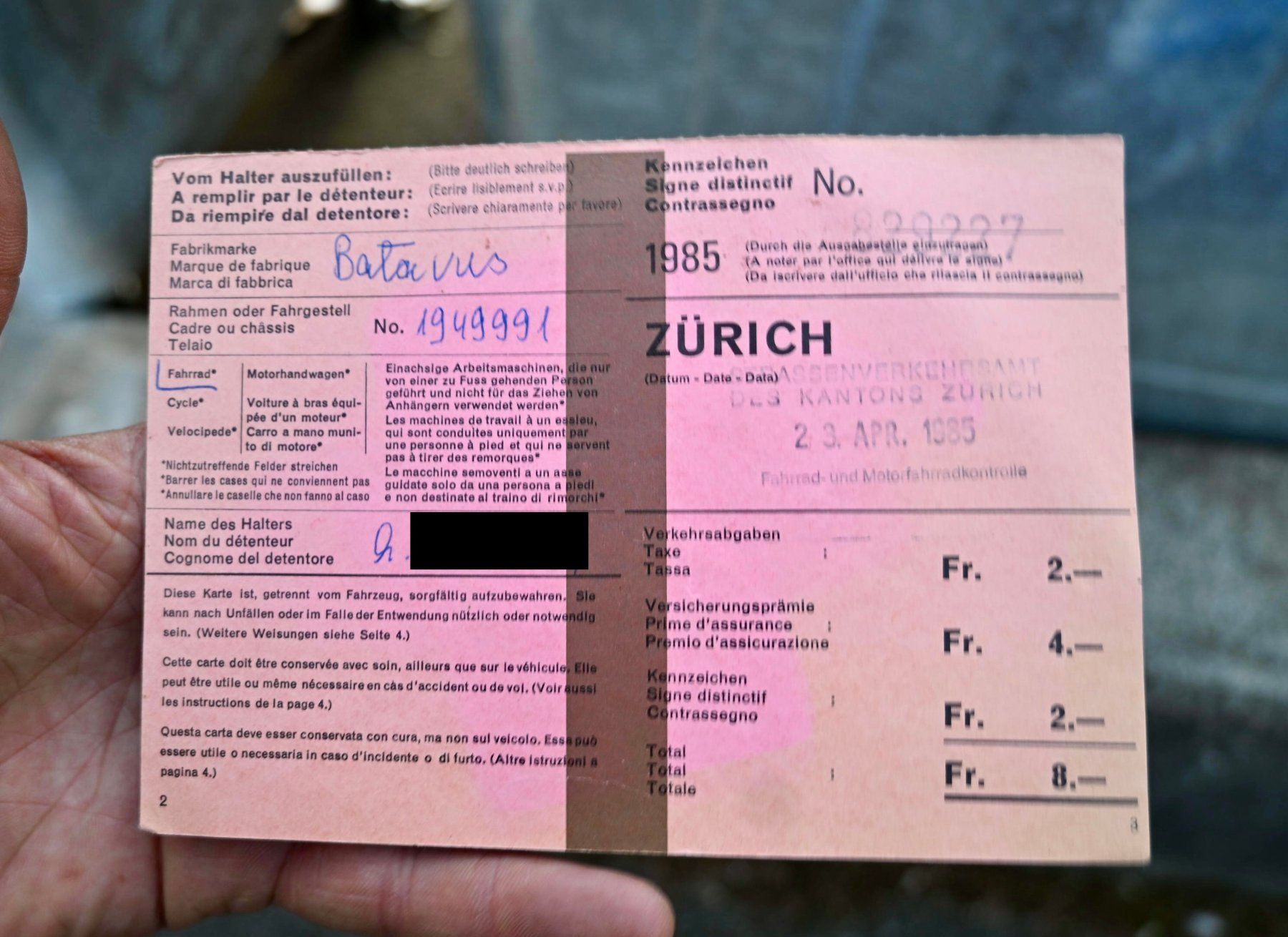 Insegne: Schweizer Veloausweise ZH 1985 & 1987 – Usato da Pfaffhausen venduto da mono_rec 3