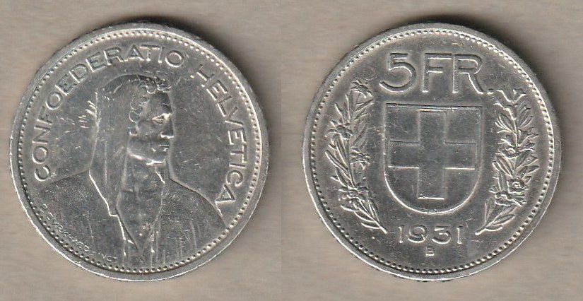 Alle Münzen: 5 Franken 1931 10 Sterne – Gebraucht aus Allschwil von Coinfreak