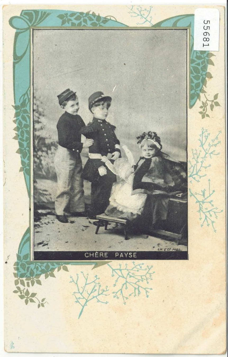 Cartoline postali: Chere Payse - Meine liebe Landsfrau - 3 Kinder – Usato da Ettingen venduto da Kartenplanet