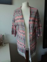 Gilet femme style ethnique, franges, rose/gris, taille M