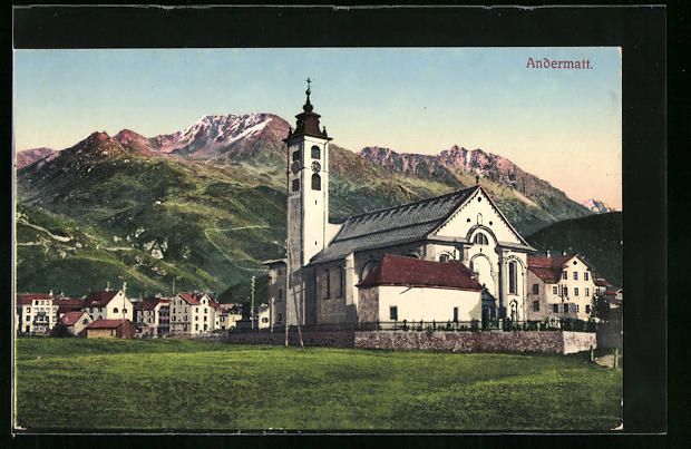 Ansichtskarten: AK Andermatt, Ortspartie mit Kirche – Gebraucht aus Berlin von bartko-reher
