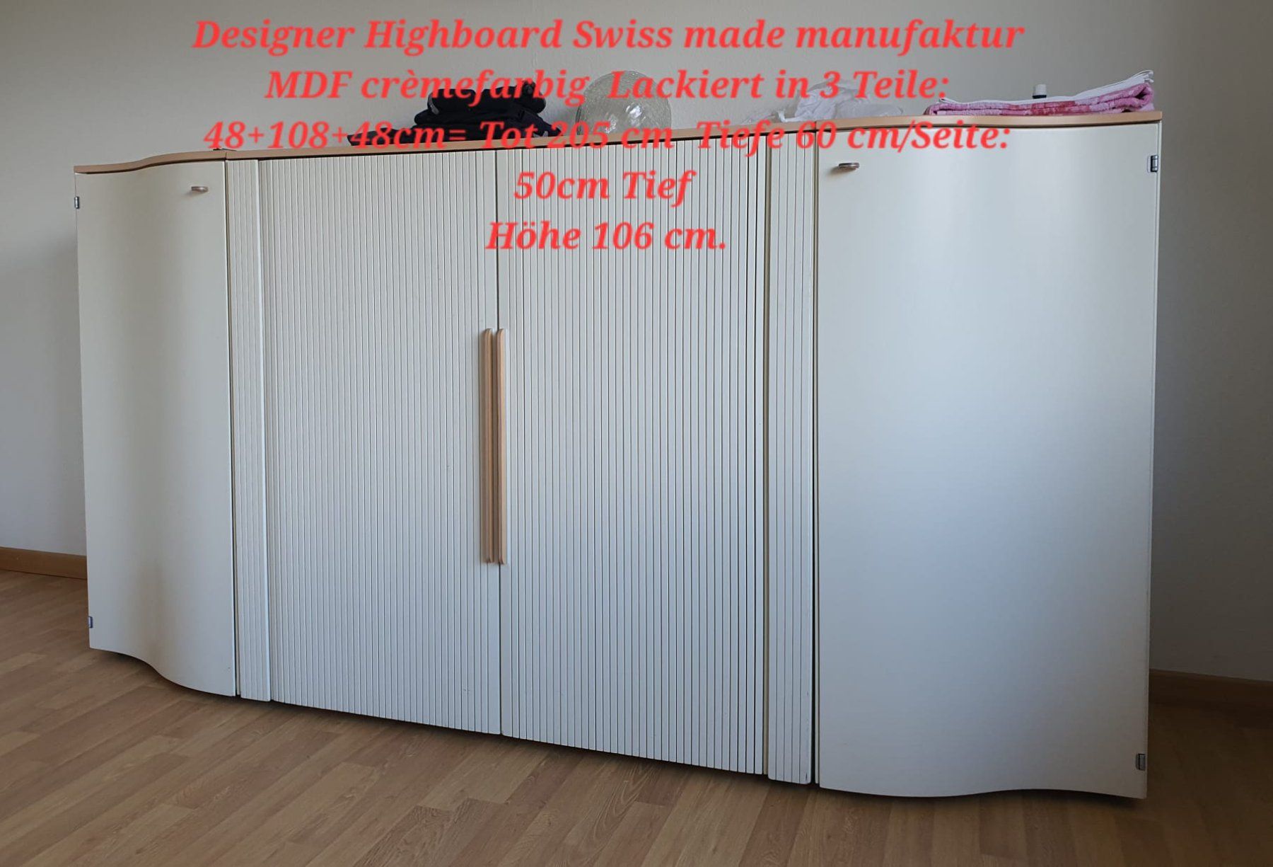 Cassettiere: Designer Highboard Swiss made MDF cremefarbig 3 Teile – Usato da Altdorf UR venduto da BLACKGARLIC
