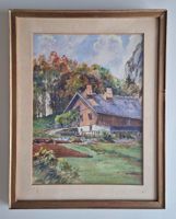 Ancienne aquarelle paysage ferme Suisse Werner Geel tableau