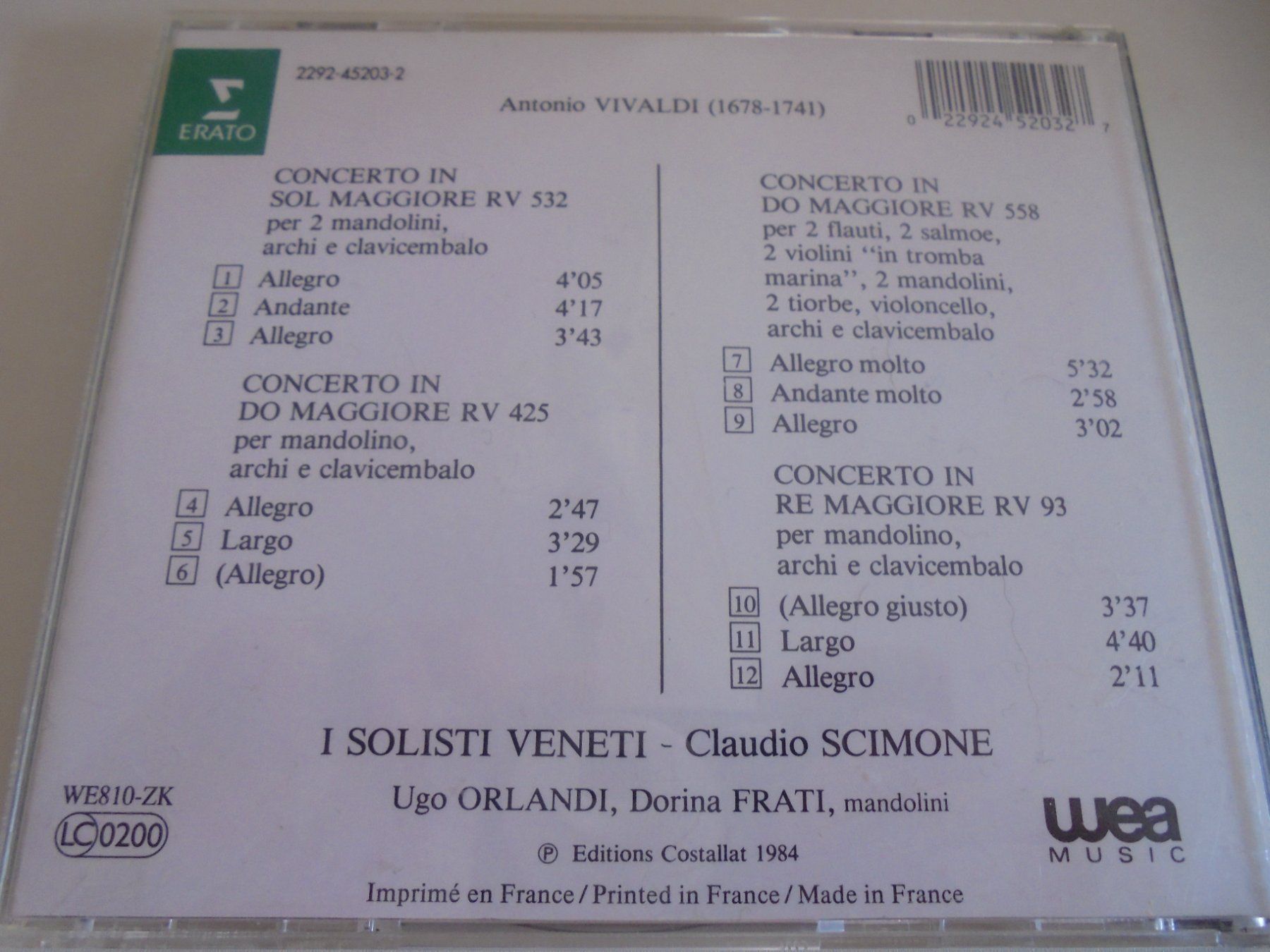 CD: Vivaldi " Concerti per Mandolini " Claudio Scimone CD VG+ – Usato da Eclépens venduto da Consuelo 2