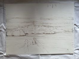 Zeichnung Boot und Hafen