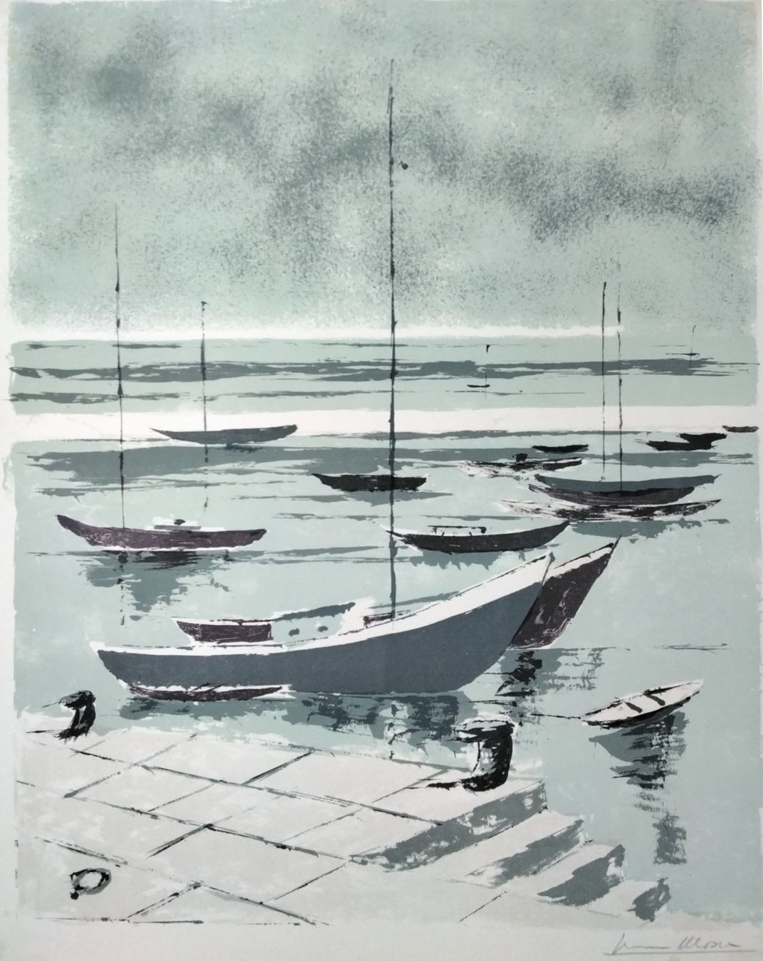 Grafica & Litografie: Ivan Mosca Lithographie Boote signiert – Usato da Cavigliano venduto da zamamasa