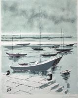 Ivan Mosca Lithographie Boote signiert