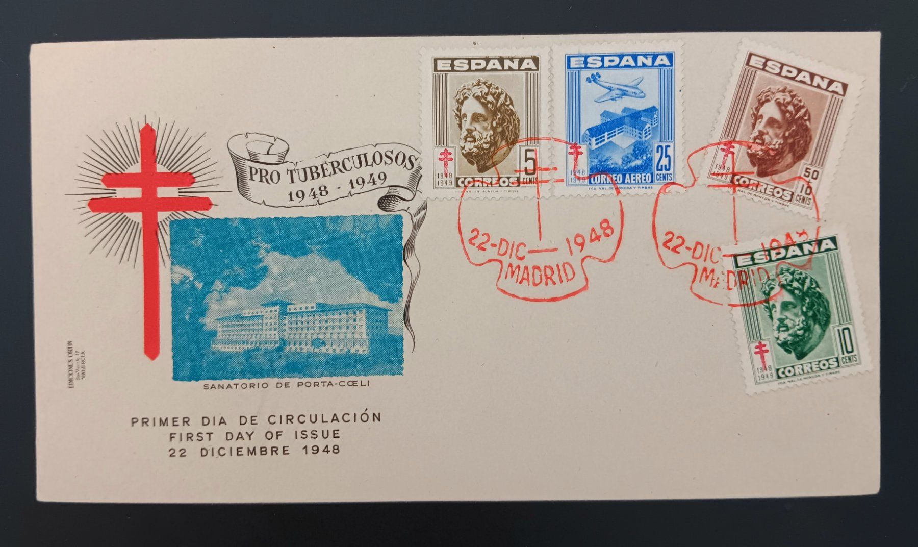 Tutti i francobolli: Spanien Pro Tuberkulos Ersttagsbrief 1948 – Usato da Holderbank AG venduto da DINOS-PHILA