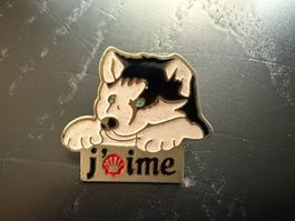 Süsser Hunde Pin / Anstecker "j'aime", neuwertig!