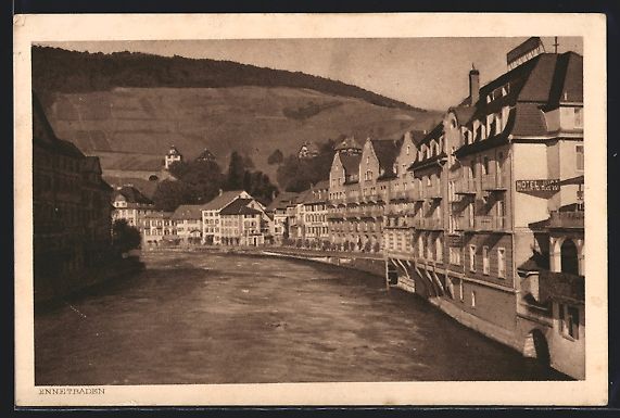 Cartoline postali: AK Ennetbaden, Limmatpartie mit Hotel – Usato da Berlin venduto da bartko-reher