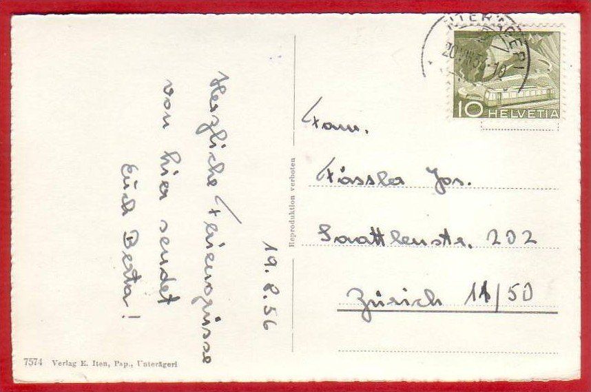 Cartoline postali: UNTERÄGERI – Usato da Grüningen venduto da Kartenlaube 1