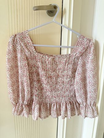 Women's Smocked Floral Print Square Neck Blouse size S