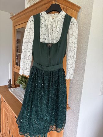 Marjo Dirndl Kleid dunkelgrün Spitze Grösse 38