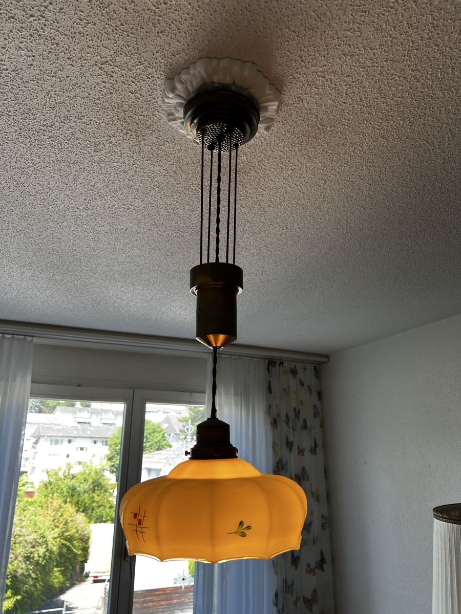 Lustres & lampes de plafonds: Hängelampe Messing Milchglas mit Blumenmuster gebraucht – D'occasion à Neuenegg par Magosaurus 3