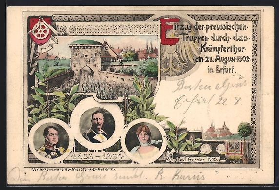 Cartoline postali: Erfurt, Einzug der preussischen Truppen  – Usato da Berlin venduto da bartko-reher