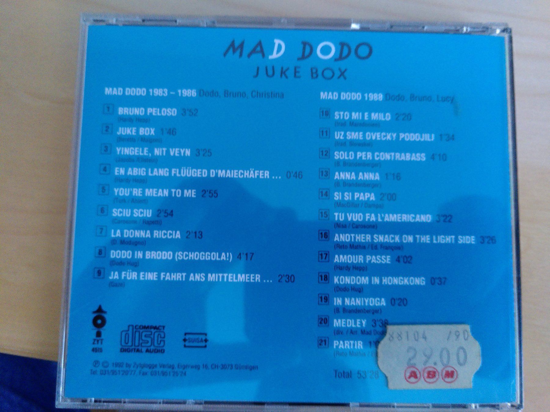 CDs: Mad Dodo "Juke Box 1983-1988" rare CD 92 – Gebraucht aus Sempach von Allmusic 1