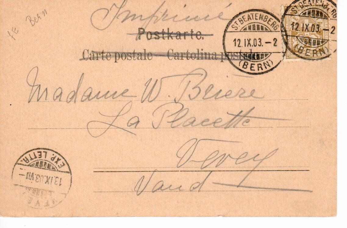 Cartoline postali: Gruss aus Beatenberg 1903 - Stempel St. Beatenberg – Usato da Wolhusen venduto da Curver9 1