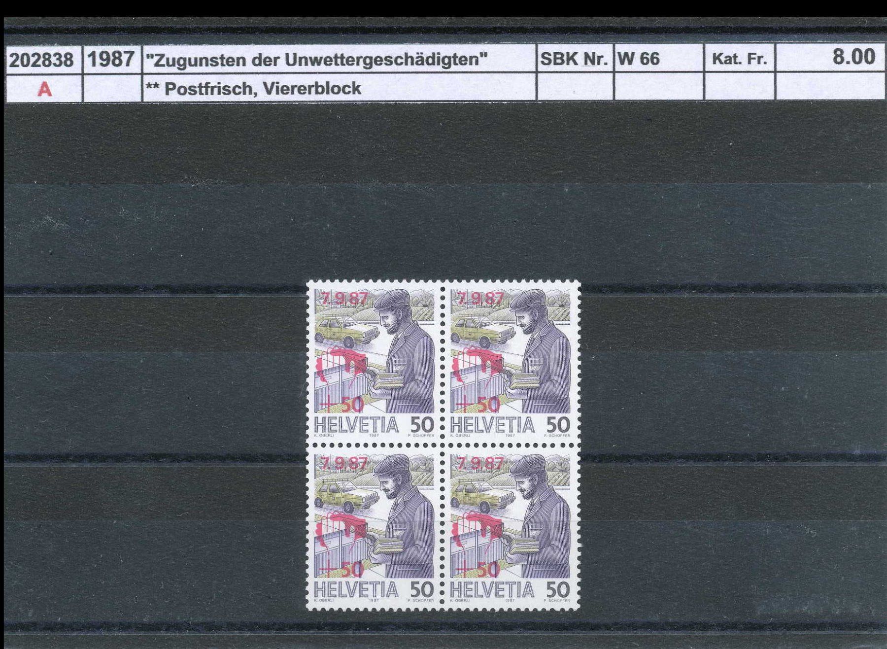 Alle Briefmarken: 1987 "Zugunsten der Unwettergeschädigten", ** postfrisch – Neu (gemäss Beschreibung) aus Winterthur von Zupogeru