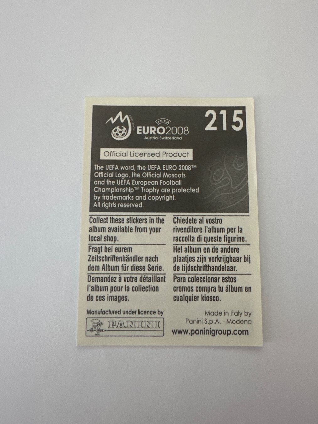 Panini Cartes à collectionner: Panini UEFA EM 2008 Sticker - Nr. 215 – D'occasion à Sulz AG par DealWerk 1